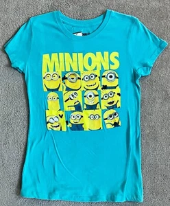 Minions - Girls Fashion Blue T-Shirt - Large - Glitter Lettering - New - Picture 1 of 1