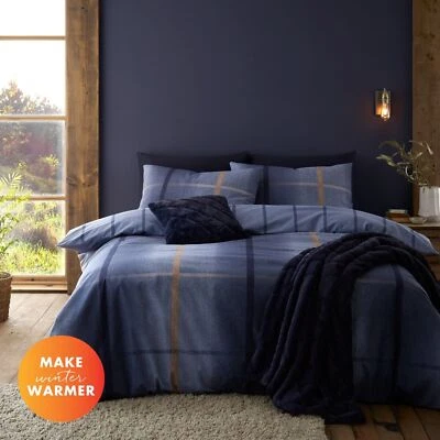 Catherine Lansfield Brushed Cotton Melrose Tweed Check Duvet Set Blue