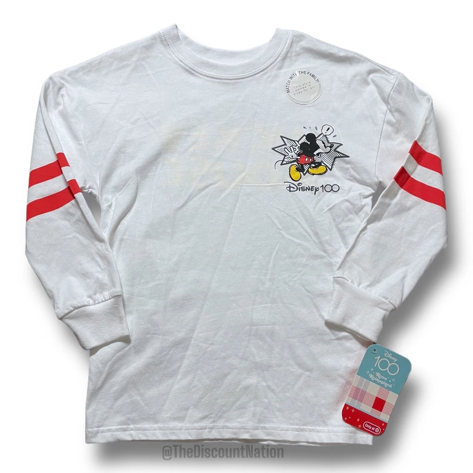 Disney 100 Mickey Mouse Long Sleeve White Shirt Unisex Kids Size XS