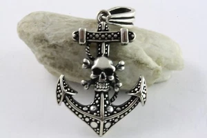 Teschio Ancora Corsaro Ciondolo IN Argento Vero 925 Vero Argento / 421 - Foto 1 di 4