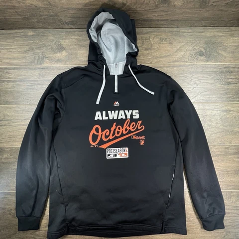 Majestic Baltimore Orioles Hoodie Large Always October 2014 World Series Black Cover