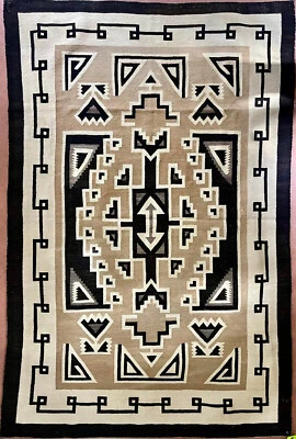Large Wool Kilim Navajo Rug Southwestern Native American Gray Rug 4x7 ft Rug - Image 1 of 2