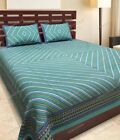 Stripesgreencotton Double Bedsheet With 2 Pillow Cover Attartive Printed 90X10