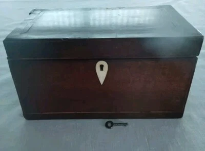Georgian Tea Caddy Circa 1800-1840 W/ Key  Inlaid Wood Two Compartments - Image 1 of 4
