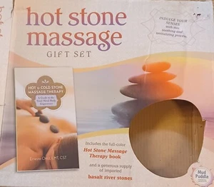 HOT STONE MASSAGE GESCHENKSET - 8 Basalt Fluss Steine Hot Stone Massage Therapie Buch - Bild 1 von 5