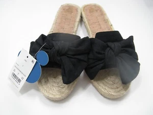 Disney Mickey Mouse Junk Food Womens Espadrille Slide Black Bow Size 7 NWT - Picture 1 of 6