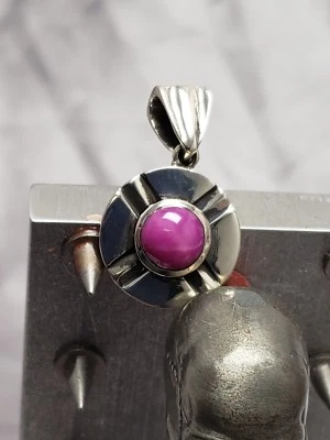 Sterling Silver.925,round pendant, star ruby bezel stone, patina blackened  - Image 1 of 4