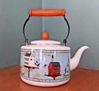 Vintage Warren Kimble Enamel Birdhouse Teapot Wood Handle and Knob
