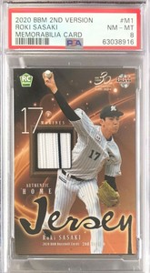 2020 Roki Sasaki /200 BBM 2nd Ver. RC Patch PSA8 Memorabilia #M1 Chiba Lotte