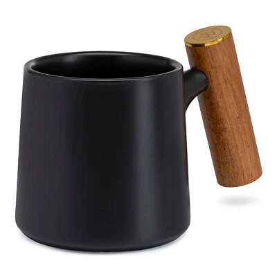 ChefWave Artisan Series Ceramic Coffee Mug with Bamboo Handle (Black)