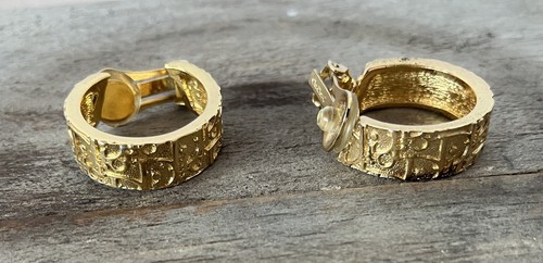 Orecchini Vintage Christian Dior Logo Clip On Cerchio Placcato Oro Firma