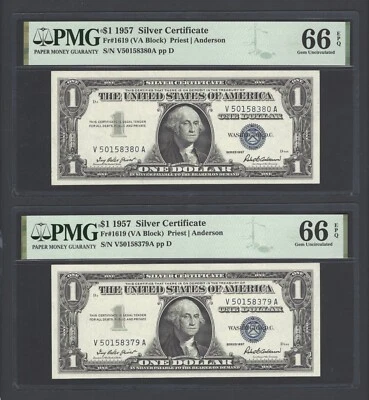 United States-Silver Certificate 1 Dollar 1957 Fr#1619 (VA Block) UNC Grade 66 - Image 1 of 2