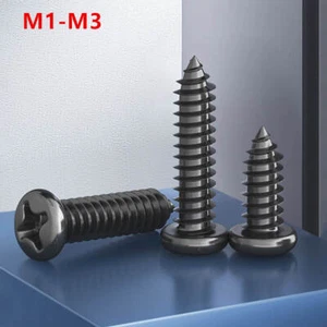 Micro Pozi Pan Head Self Tapping Screws Black Mini Phillips Wood Screw  M1-M3 - Picture 1 of 12
