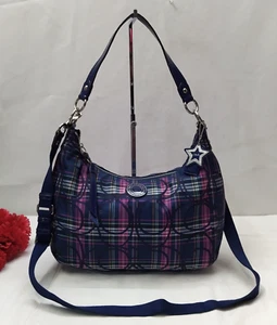 Coach Signature Purple Canvas Round Logo Zipper Closure Crossbody Shoulder Bag - Picture 1 of 19