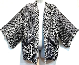 Nwt FUNKY STUFF black white patch boho hippy chiffon kimono TOP TUNIC 2X Defect - Picture 1 of 11