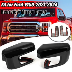 For 2021-2024 Ford F150 F-150 Black Side Mirror Cover Overlay WITH Turn Signal - Picture 1 of 14