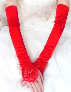 Elegant Women Long Wedding Lace Satin Bride Gloves Fingerless Party Bridal Dress - Picture 1 of 11