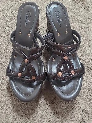 Sandalias para mujer Cole Haan talla 6,5b sin cordones marrón charol cuña Foto 1 de 4