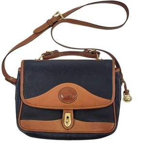 Bolso de hombro Dooney Bourke vintage para todo clima azul marino marrón - Imagen 1 de 15