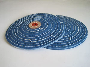 (2) Platinum Blue Muslin POLISHING RAZOR KNIFE EDGE BUFFS 6" X 16 PLY 2-WHEELS - Picture 1 of 2