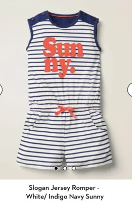 Mini Boden Slogan Jersey Romper - White/ Indigo Navy Sunny Size 11-12 - Image 1 of 4