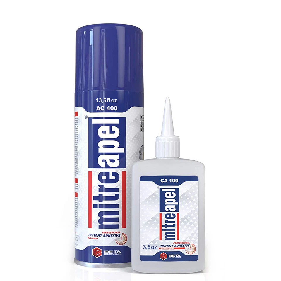 Juego de pegamento MITREAPEL Super CA (3,5 oz.) con activador adhesivo en spray (13,5 fl. oz) Foto 1 de 1