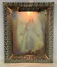 Vintage Lighted Lenticular Picture JESUS CHRIST Metal Framed 21” X 17”
