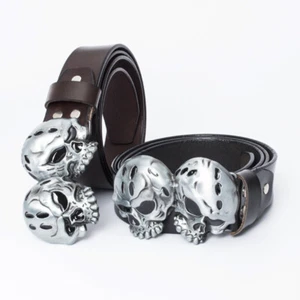 Echt Leder Taillengürtel Mode Retro Totenkopf Schnalle Unisex Punk Rock Biker Gürtel - Bild 1 von 15