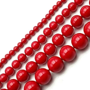 Red Shell Perla Smooth Cuentas redondas 4mm 6mm 8mm 10mm 15.5" hebra - Imagen 1 de 3