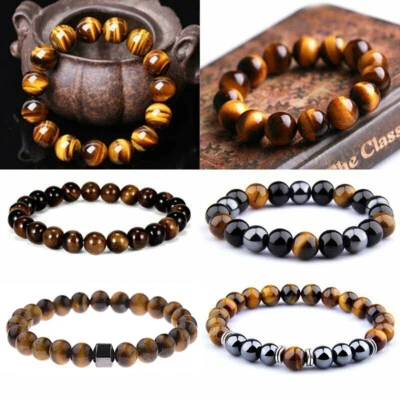Protection Stress Relief Hematite Tigers Eye Bead Bracelet Women Men Jewelry Hot - Image 1 of 3