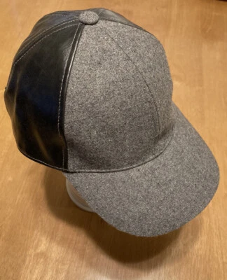 AUGUST Hat Co Gray Wool Blend Black Faux Leather Snapback Cap Hat Adjustable - Image 1 of 4