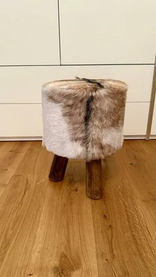 Hocker Ziegenfell Teak 43H X 32T - Bild 1 von 4