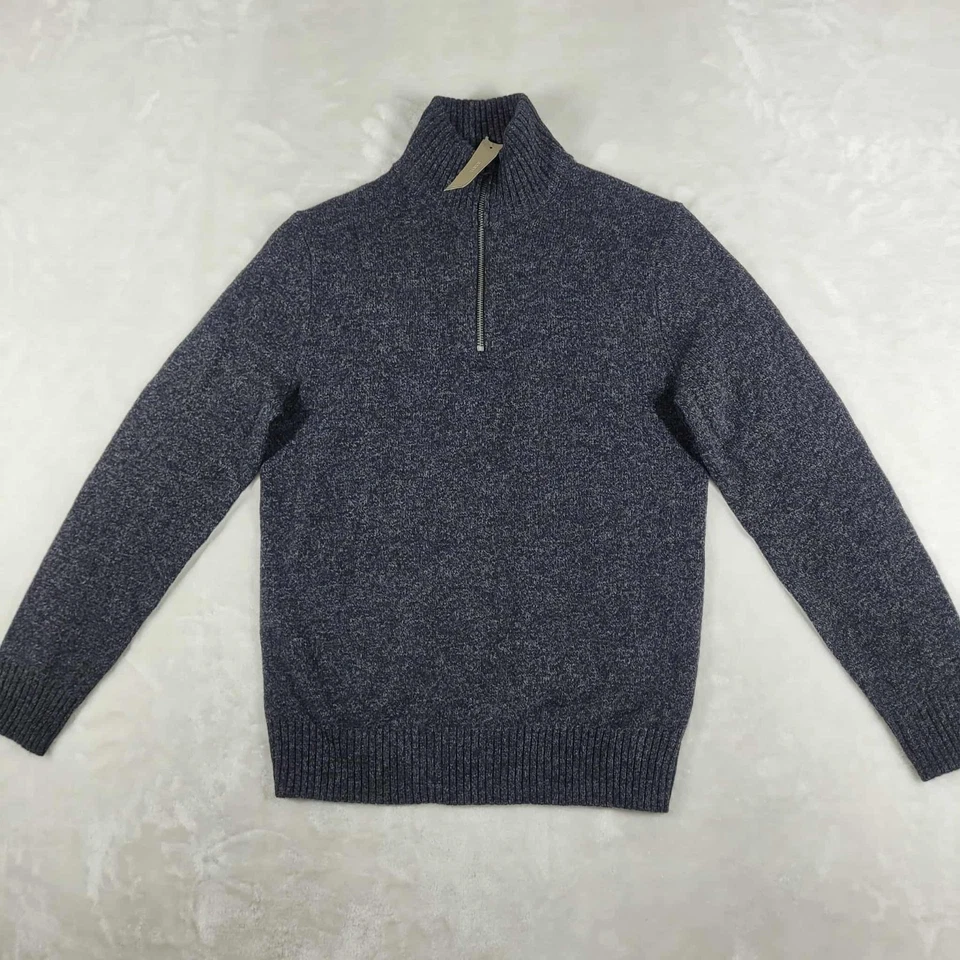 J.CREW Sweater Men Large Marled Blue Rugged Merino Wool Blend Half Zip BA310