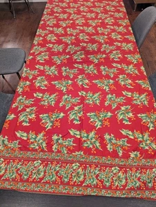 April Cornell Red HOLLY CHRISTMAS Dining Tablecloth Cotton 58 x 102 EUC Burgundy - Picture 1 of 7
