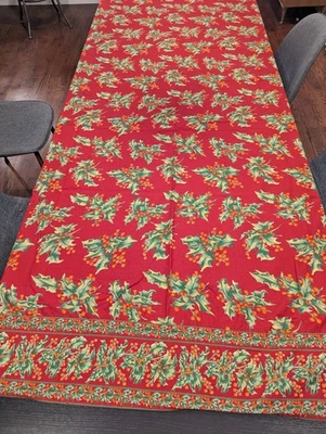 April Cornell Red HOLLY CHRISTMAS Dining Tablecloth Cotton 58 x 102 EUC Burgundy - Image 1 of 4