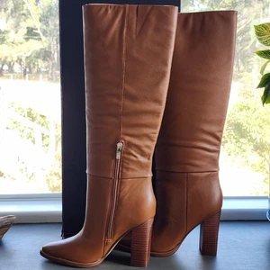 Marc Fisher LTD Women's Lannie Knee High Boot Size 7.5 Brown Natural Leather - Picture 1 of 14