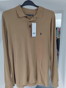 French Connection Long Sleeve Mens Polo Shirt BrownMedium Bnwt - Picture 1 of 3