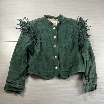 Scully Jacket Womens 12 Green Suede Leather Fringe Western Boho Concho Buttons - Image 1 of 4