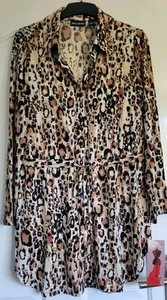 Nina Leonard Miracle Matte Animal Spot Mini Shirt Tie Waist Dress/Tunic  Size M - Picture 1 of 5