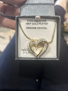 Collar Corazón Cristal Genuino Chapado en Oro 18k Plata Esterlina Brillante #1 - Imagen 1 de 1
