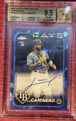 2024 Topps Chrome Sapphire Edition Junior Caminero RC  /199 BGS 9.5 Auto 10 - Image 1 of 2