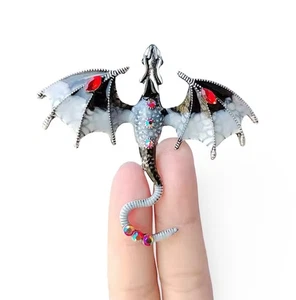 Broche o colgante dragón estrás gris y negro - Imagen 1 de 2