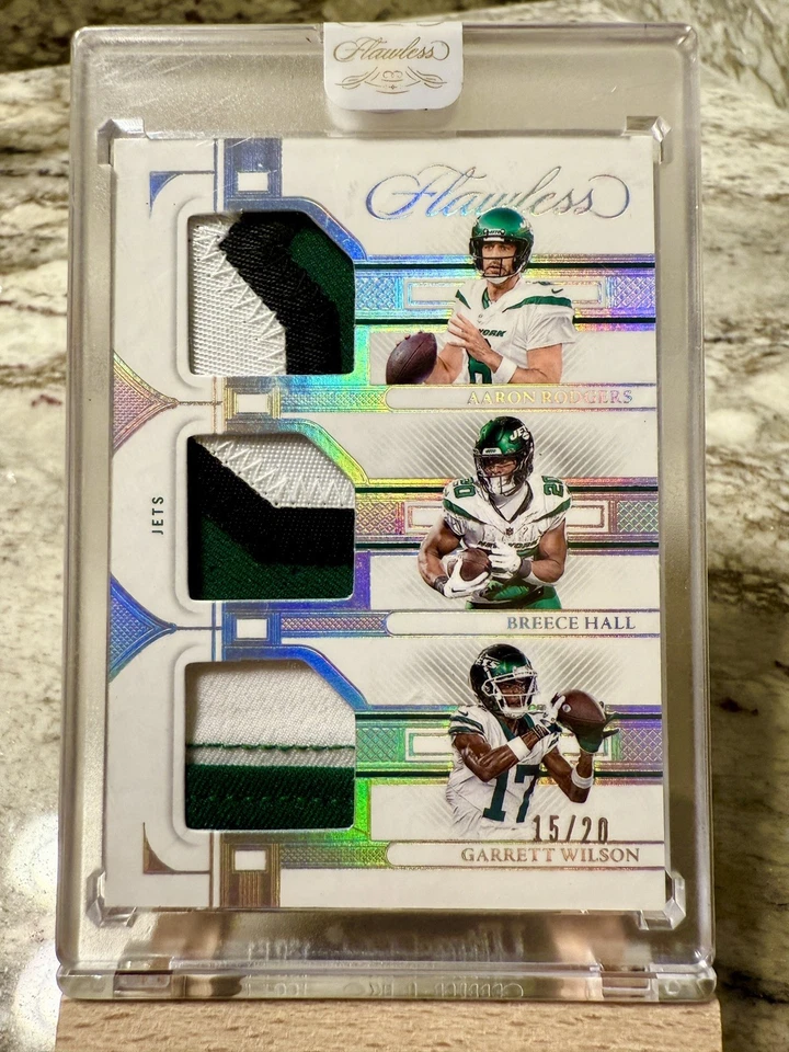  Parche triple impecable 2023 Aaron Rodgers, Hall & Wilson/20 JETS PARCHES LOCOS Foto 1 de 2