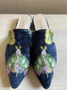 PUNICA Velvet Ikat Navy  Slip On Loafer Slides Mules 38 7.5 - Picture 1 of 11
