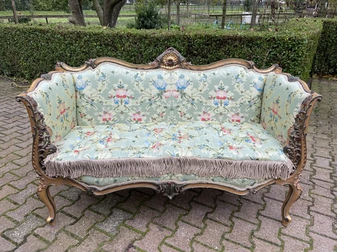 Louis XVI Style Settee in Green Damask Cover