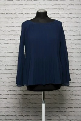 180 N64 MINIMUM Bluse Gr. 36 dunkelblau Plissee Langarm Hängerchen doppellagig - Bild 1 von 4