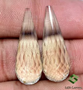 32.53 Cts Natural Green Amethyst Tear Drops Pair 29x10 mm Faceted Loose Gemstone - Picture 1 of 4