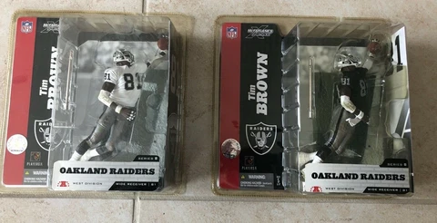 RAIDERS MCFARLANE'S TIM BROWN WHITE JERSEY VARIANT NO TOWEL & BROWN BLK JERSEY Cover