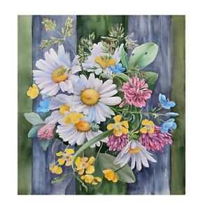Watercolor Chamomile • Wildflowers bouquet • Original Floral Painting• 27.5x30.5