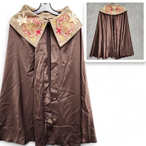 Embroidered Fold Over Collar Open Cape Adult Cosplay Wizard Witch Fairy Cloak - Picture 1 of 15